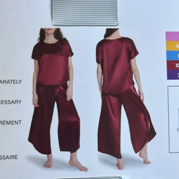 BB Dakota Pajamas Satin Silky Lounge Set Womens Elastic Wide Leg Pants Large