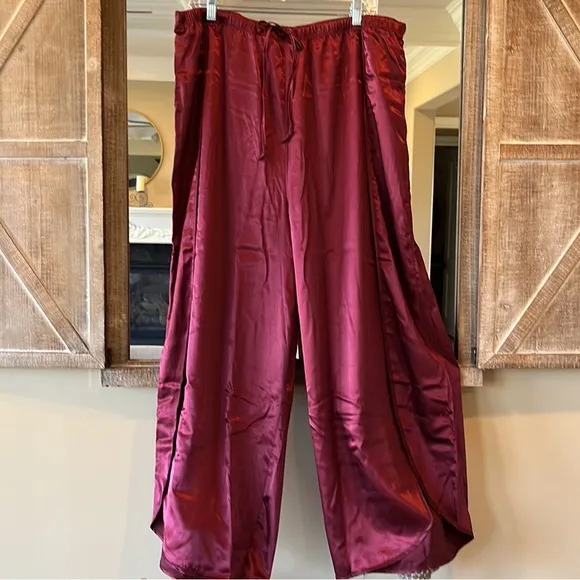 BB Dakota Pajamas Satin Silky Lounge Set Womens Elastic Wide Leg Pants Large
