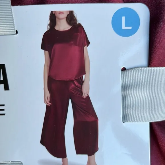 BB Dakota Pajamas Satin Silky Lounge Set Womens Elastic Wide Leg Pants Large