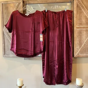 BB Dakota Pajamas Satin Silky Lounge Set Womens Elastic Wide Leg Pants Large