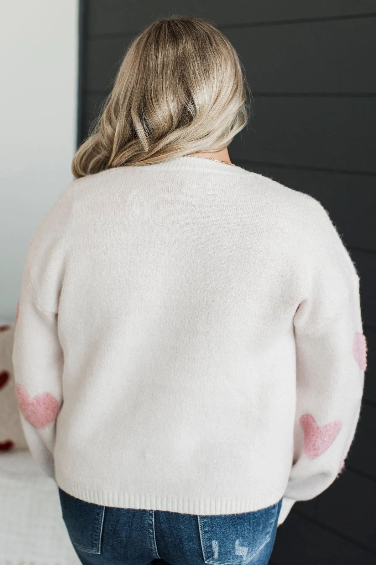 Be My World Heart Knit Sweater- Light Pink
