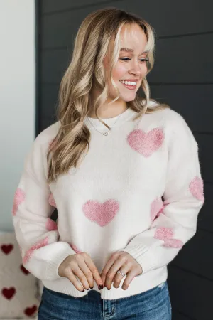 Be My World Heart Knit Sweater- Light Pink