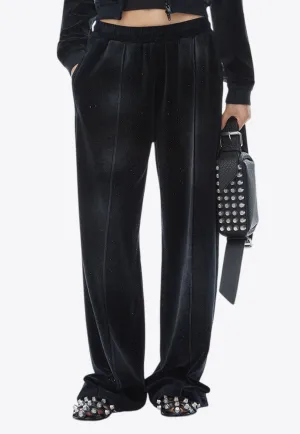 Beaded Velvet Wide-Leg Pants