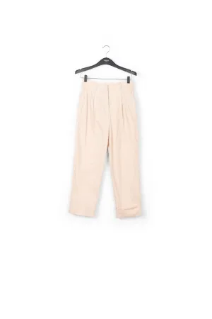 Beige cotton-blend straight-leg pants