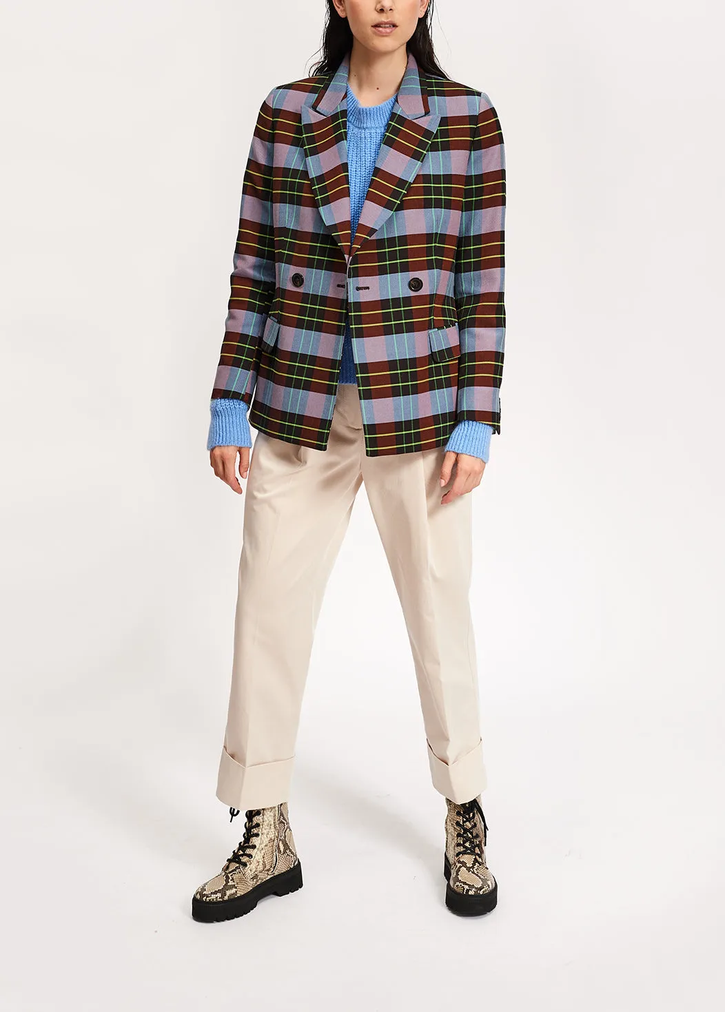 Beige cotton-blend straight-leg pants