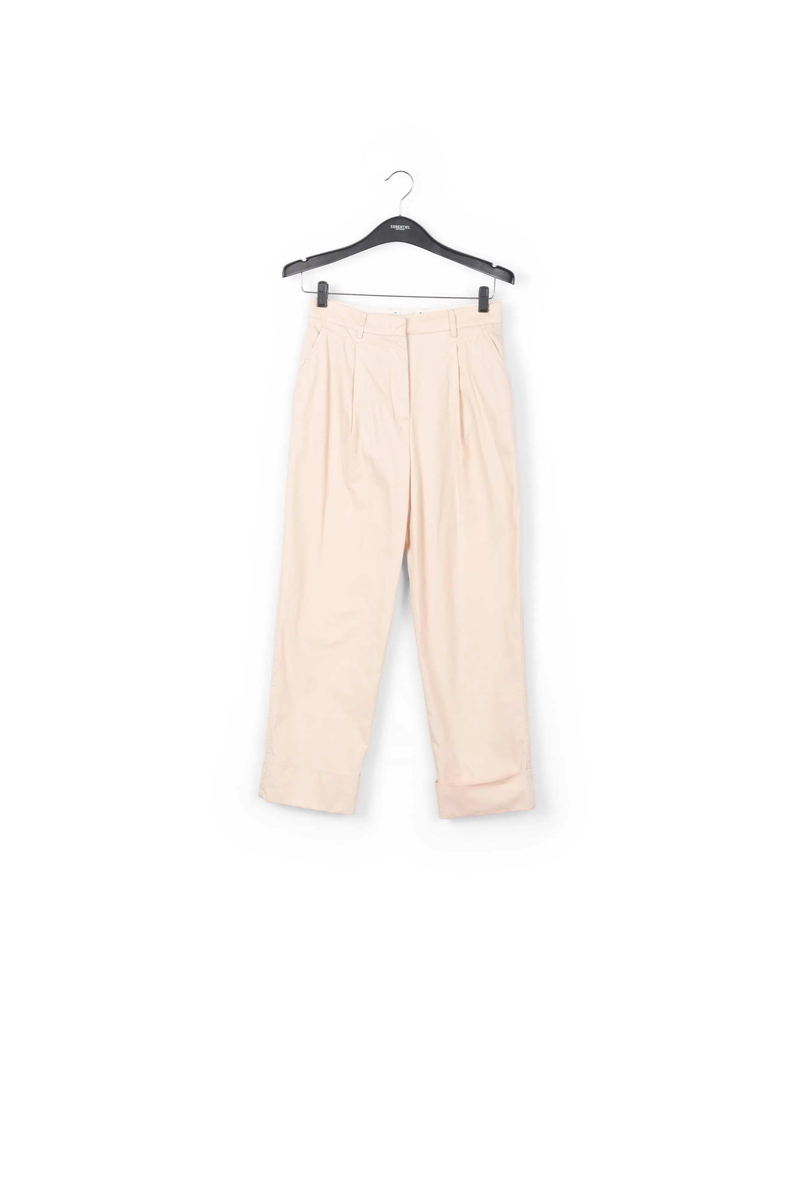 Beige cotton-blend straight-leg pants