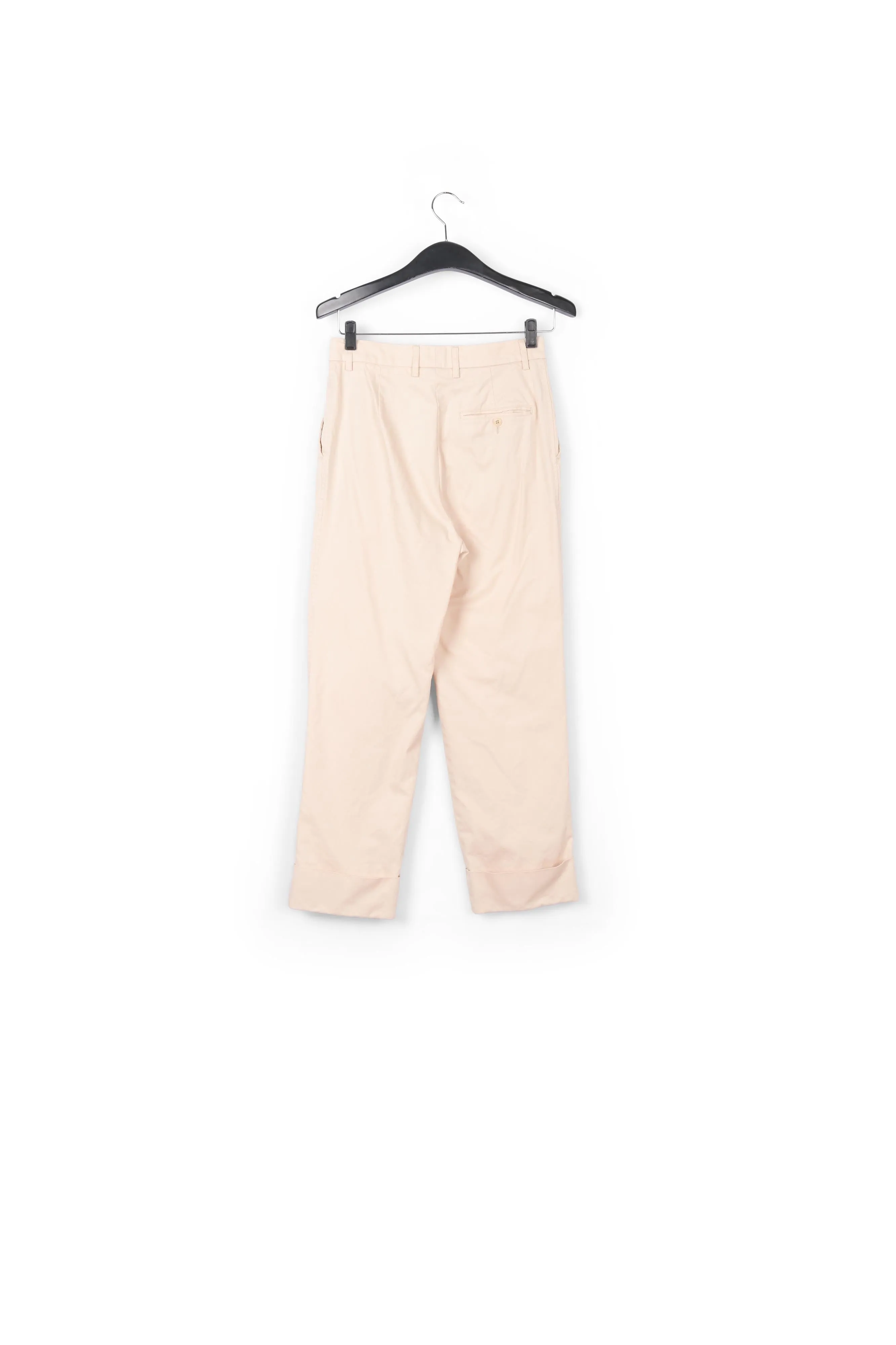 Beige cotton-blend straight-leg pants