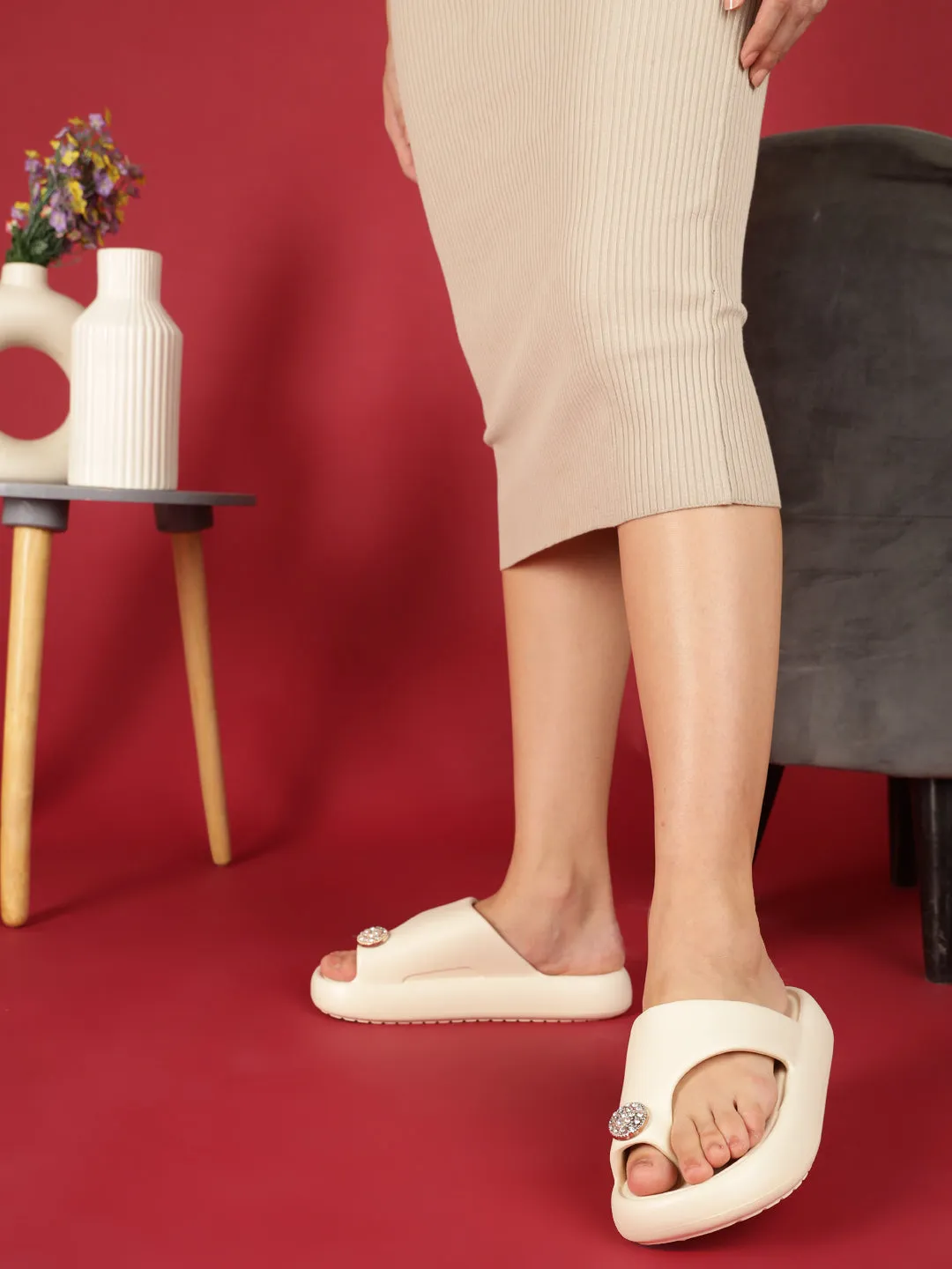 Beige PU Toe Ring Slip-On Flats (TC-RS4200-BEIG)