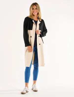 Betty Basics Splice Trench Coat | Black/Ivory