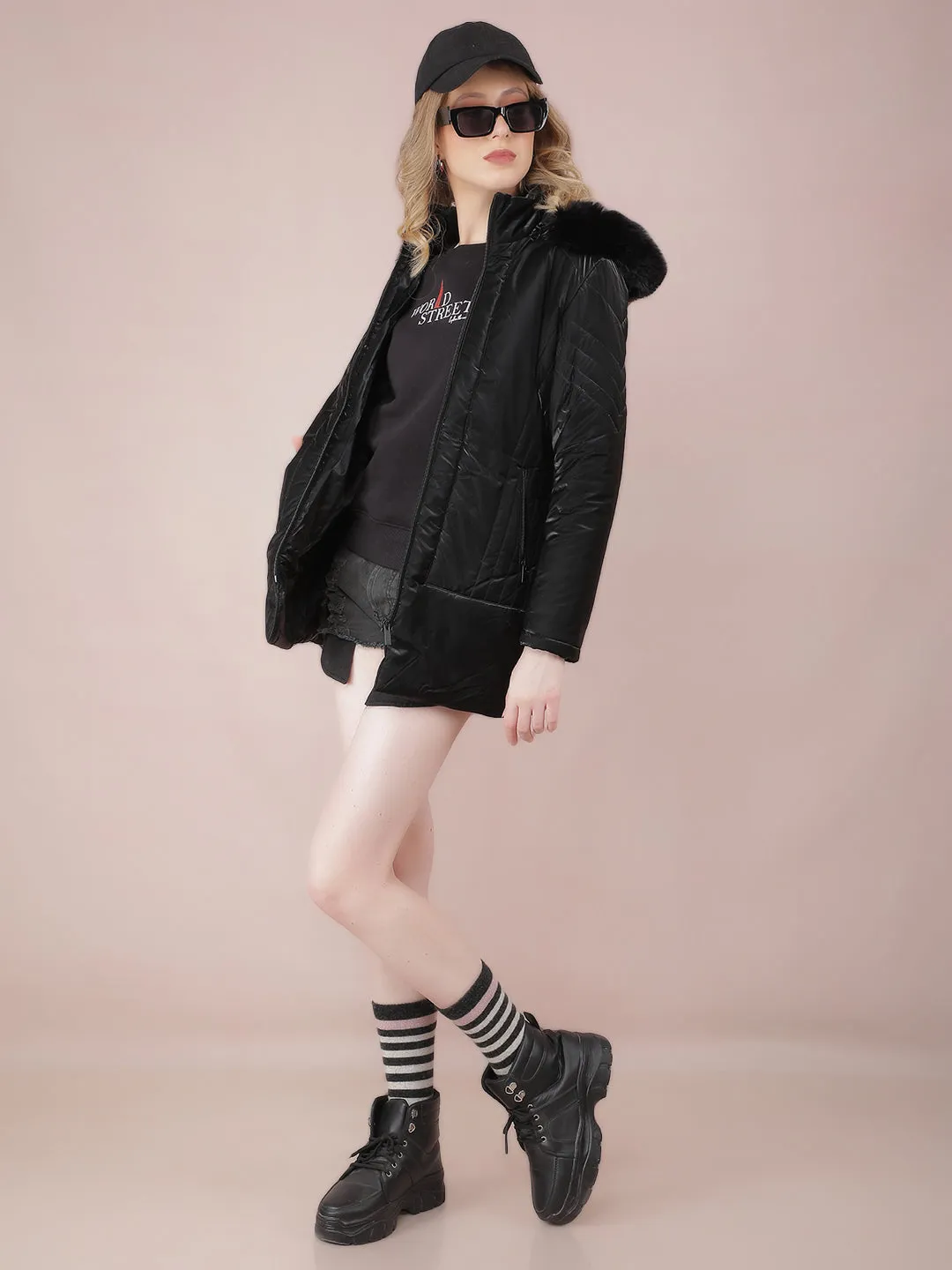 Black Long Length Quilted Jacket