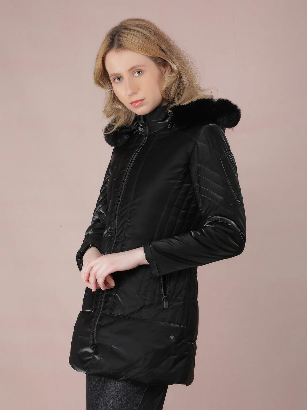 Black Long Length Quilted Jacket