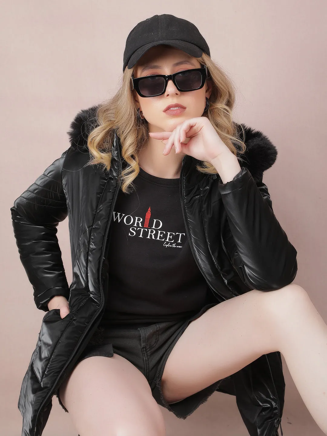 Black Long Length Quilted Jacket