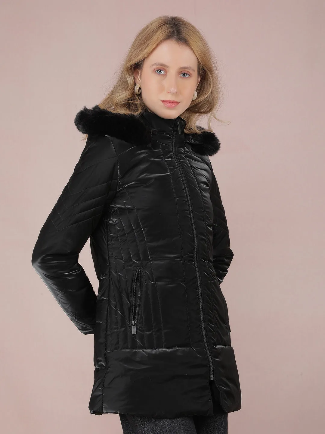 Black Long Length Quilted Jacket