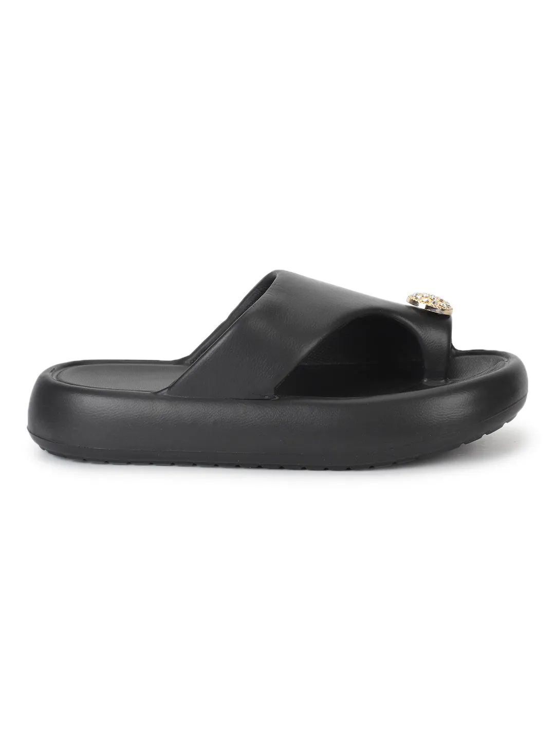Black PU Toe Ring Slip-On Flats (TC-RS4200-BLK)