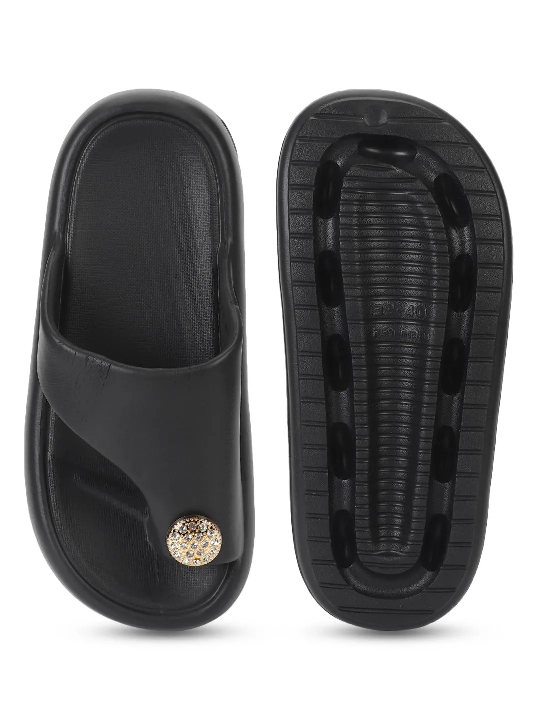 Black PU Toe Ring Slip-On Flats (TC-RS4200-BLK)