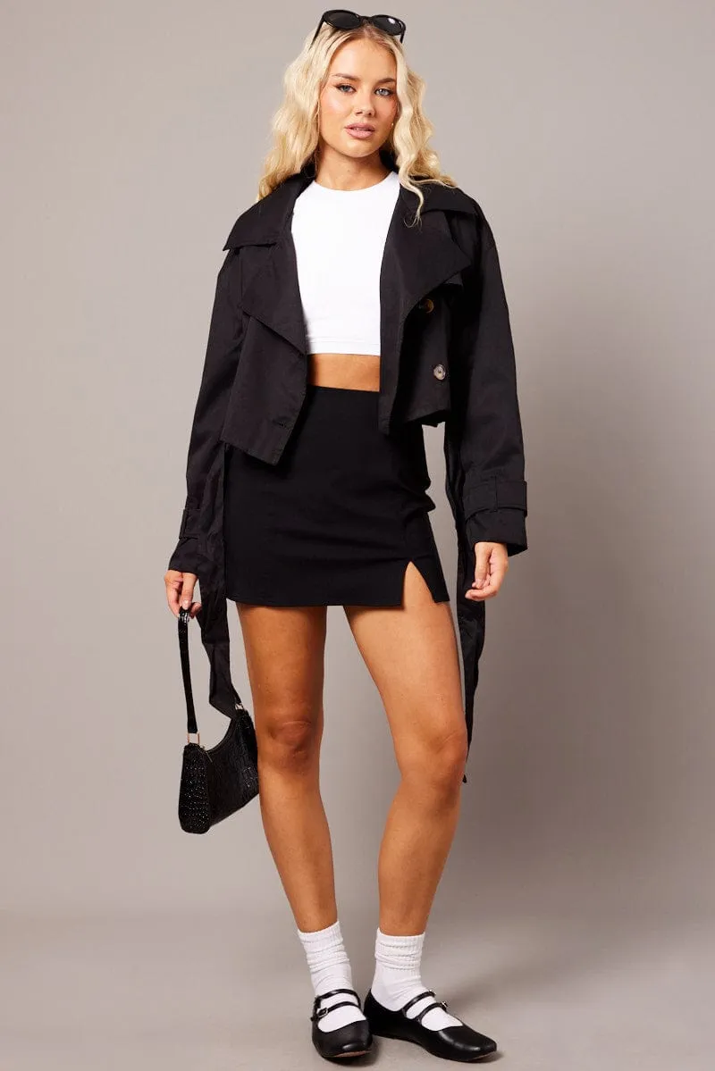 Black Short Trench Coat Long Sleeve