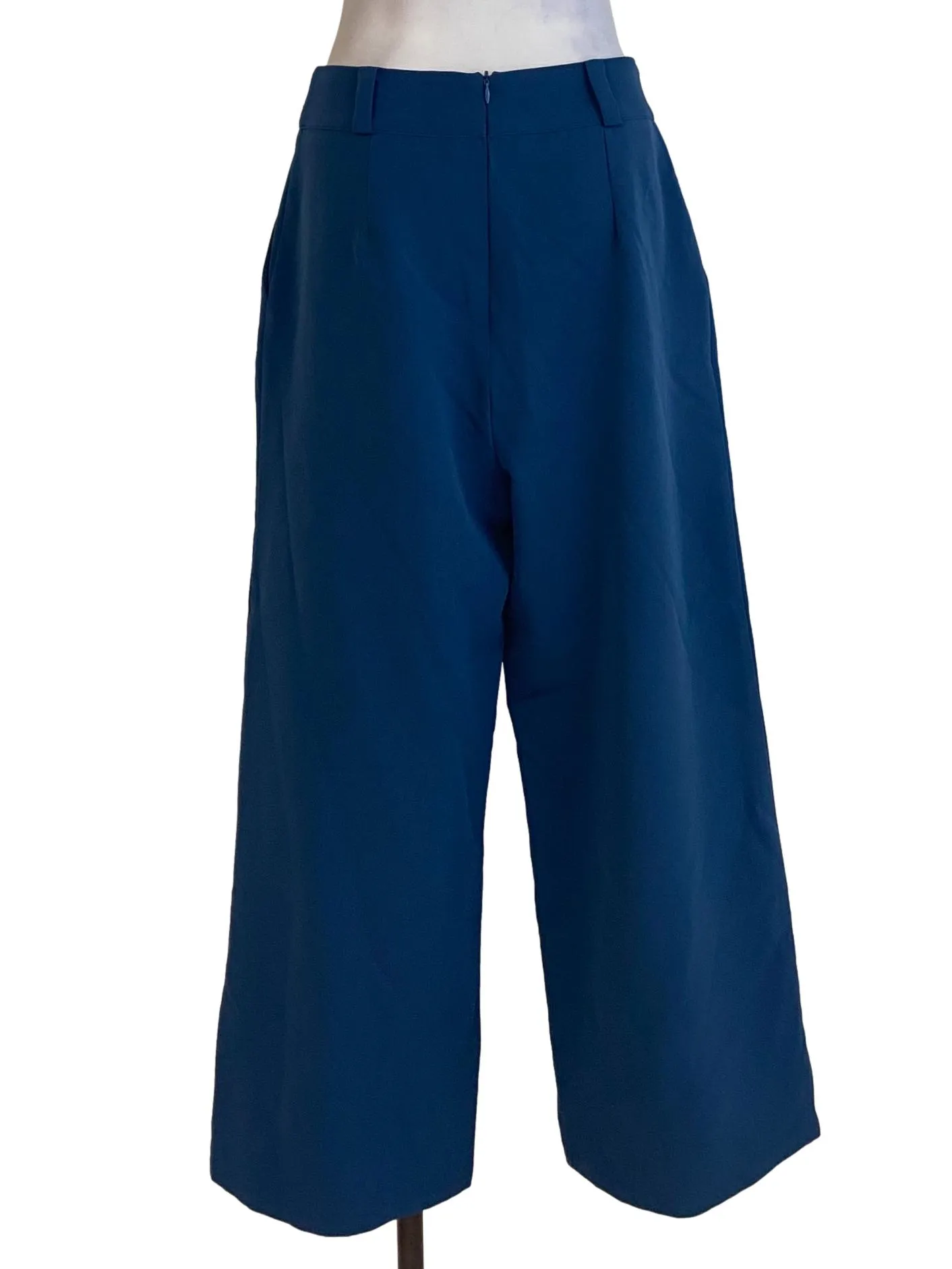 Blue Plain Wide Pants