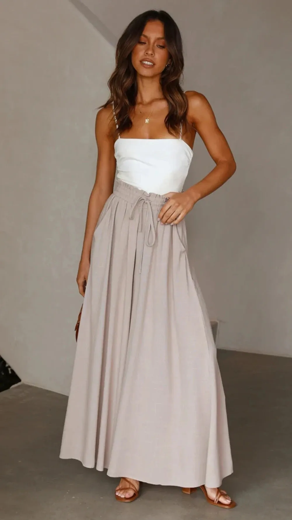 Bohemian wide leg trousers, Summer women's Wide  Leg Pants With Elastic Waistband