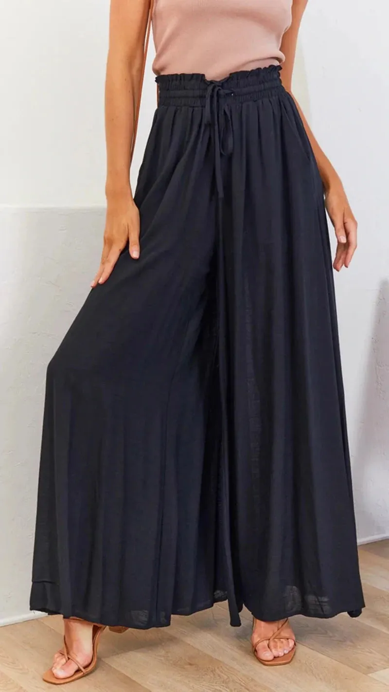 Bohemian wide leg trousers, Summer women's Wide  Leg Pants With Elastic Waistband