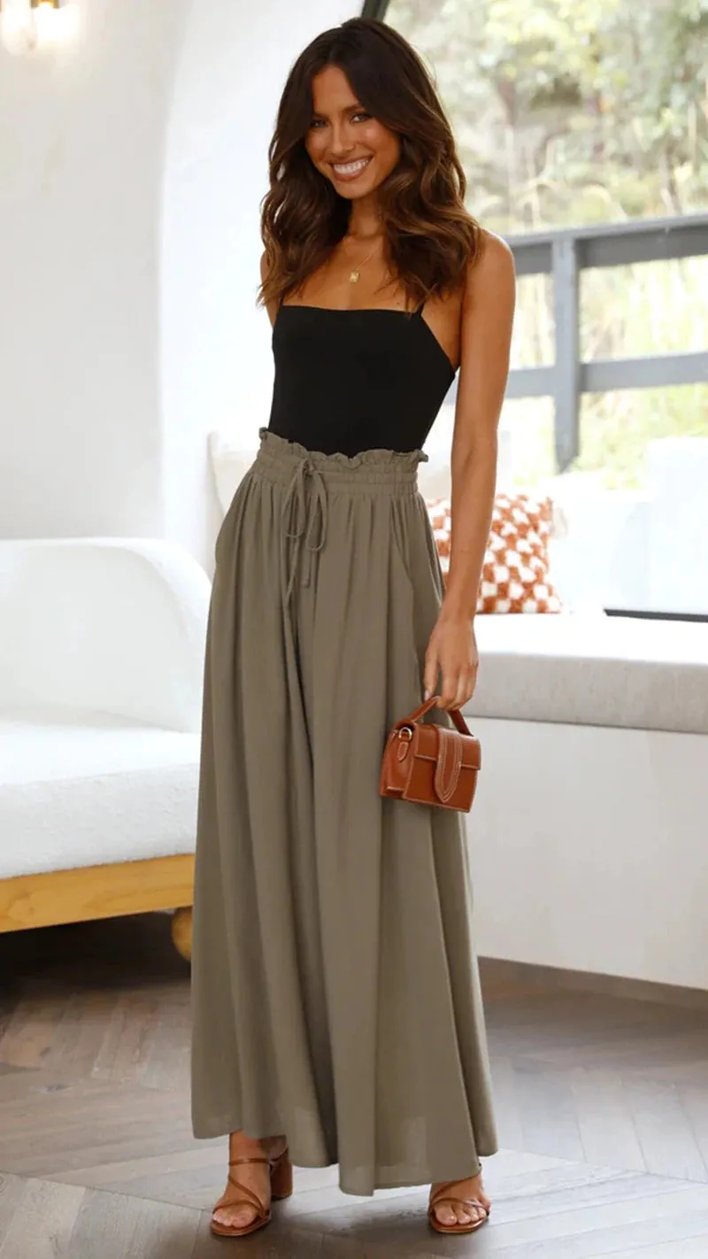 Bohemian wide leg trousers, Summer women's Wide  Leg Pants With Elastic Waistband