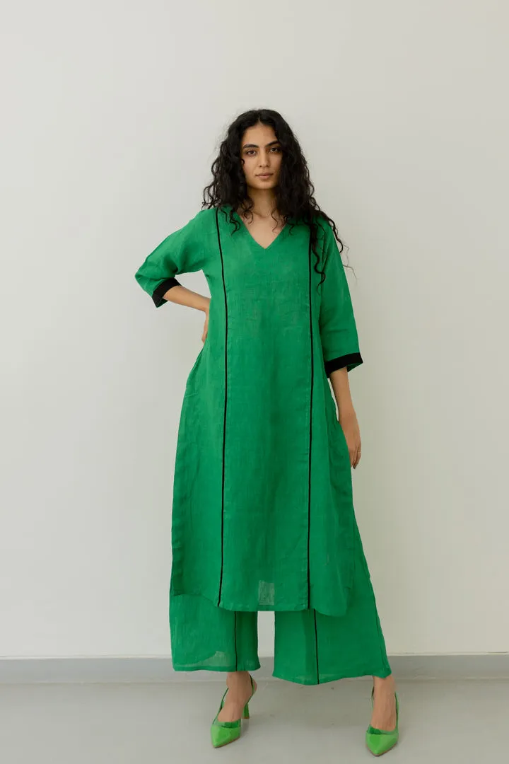 Bottlegreen Linen Kurta and pants Set