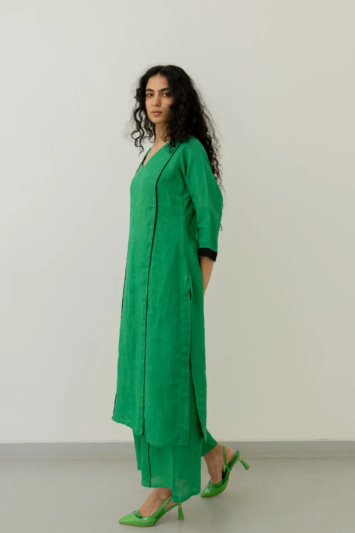 Bottlegreen Linen Kurta and pants Set