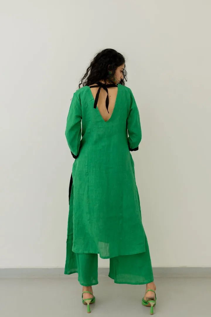 Bottlegreen Linen Kurta and pants Set