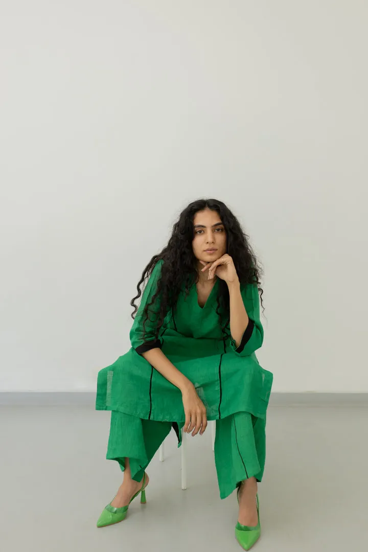 Bottlegreen Linen Kurta and pants Set