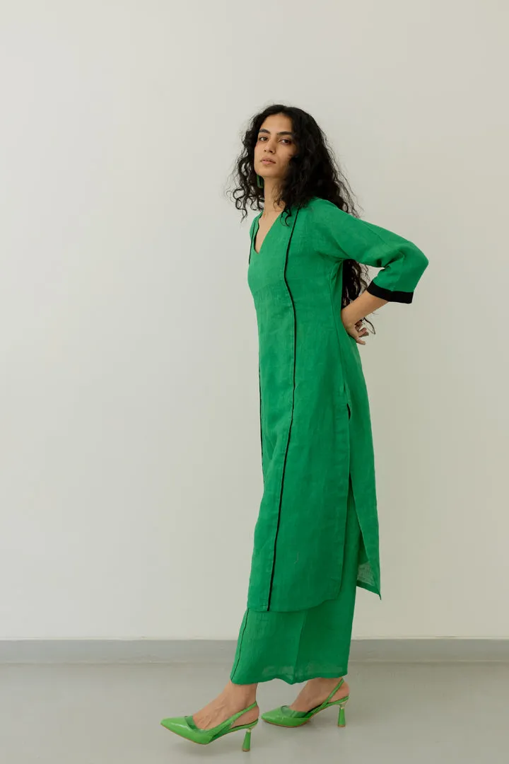 Bottlegreen Linen Kurta and pants Set
