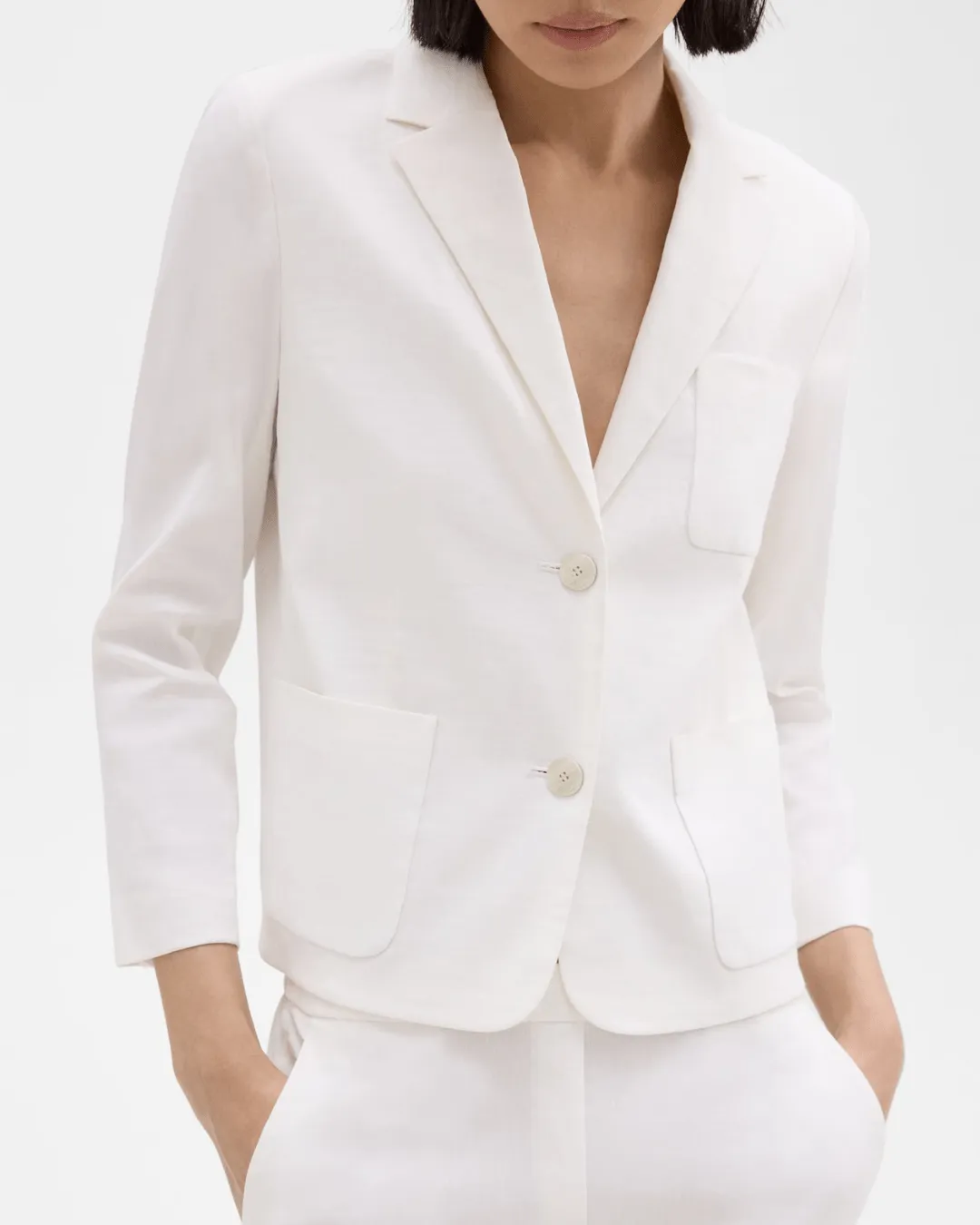 BOXY PATCH POCKET BLAZER IN STRETCH GOOD LINEN