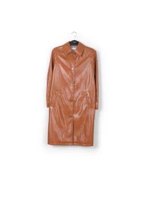 Brown faux patent-leather trench coat