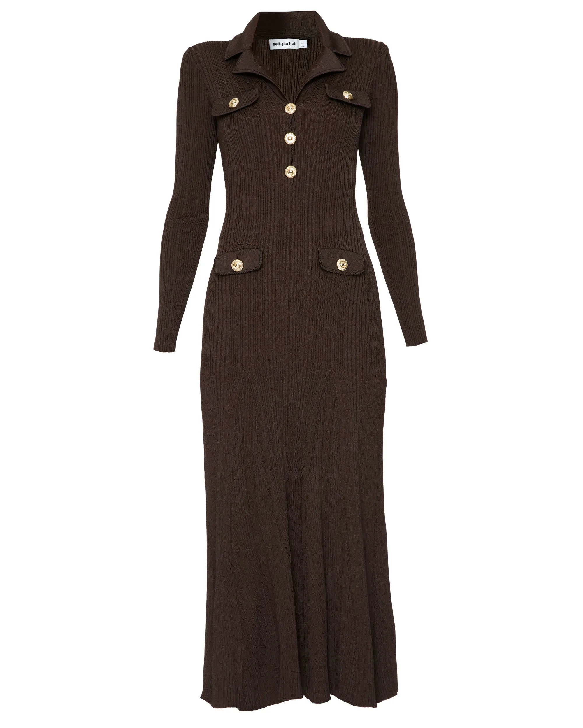 Brown Viscose Rib Knit Midi Dress
