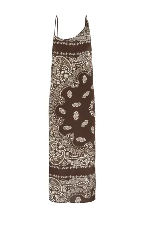Brown/Beige and White Midi Dress