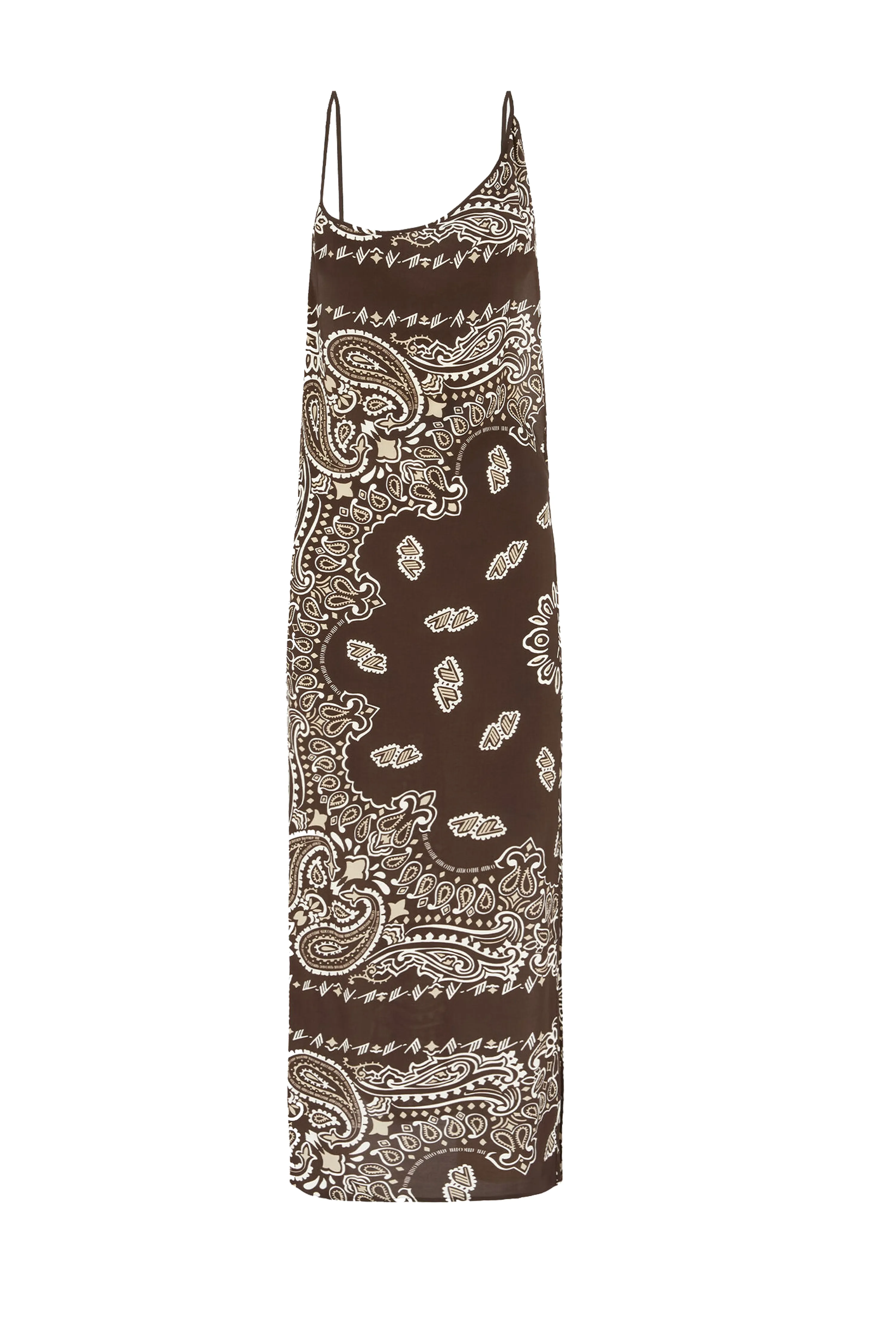 Brown/Beige and White Midi Dress