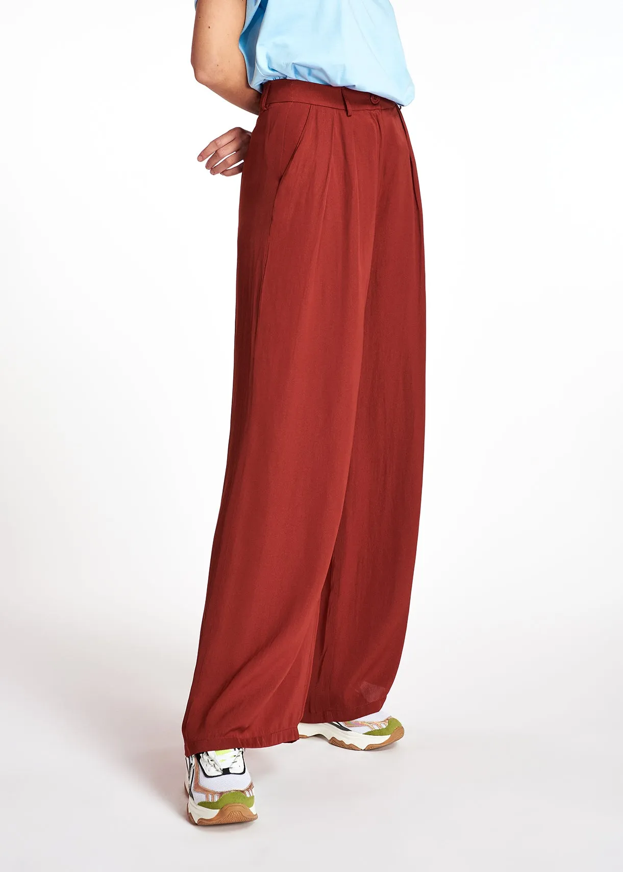 Burgundy wide-leg pants