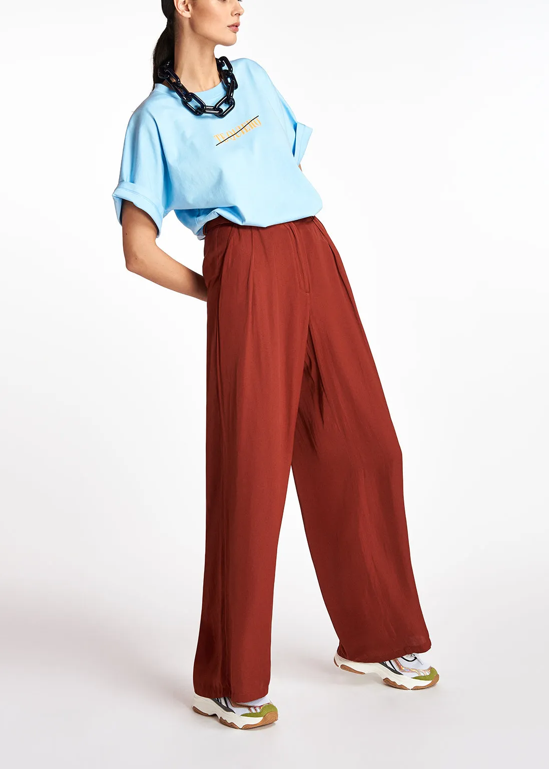 Burgundy wide-leg pants