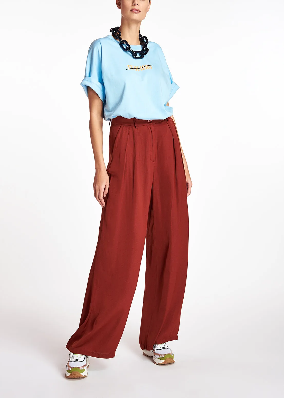 Burgundy wide-leg pants