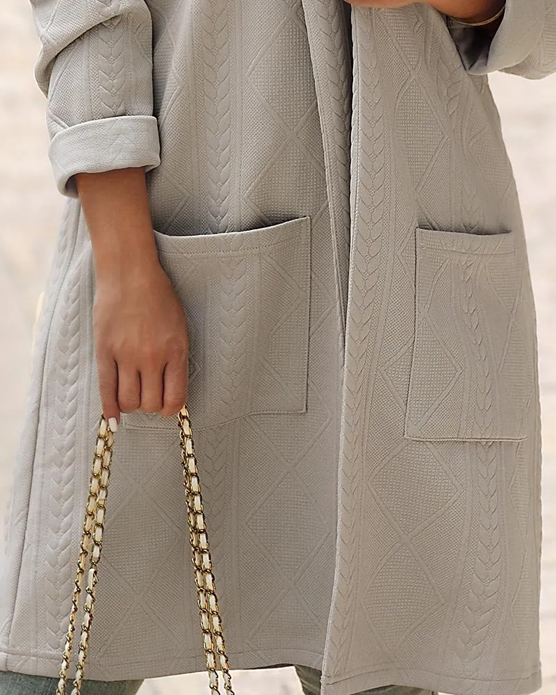 Cable Textured Hooded Longline Coat