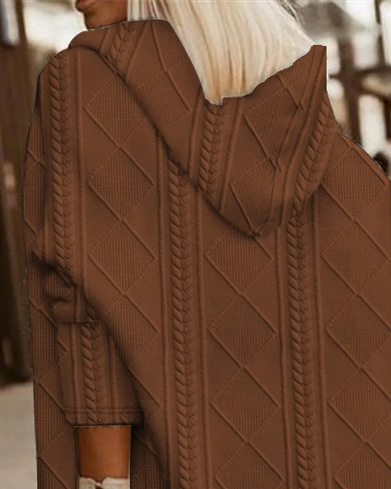 Cable Textured Hooded Longline Coat