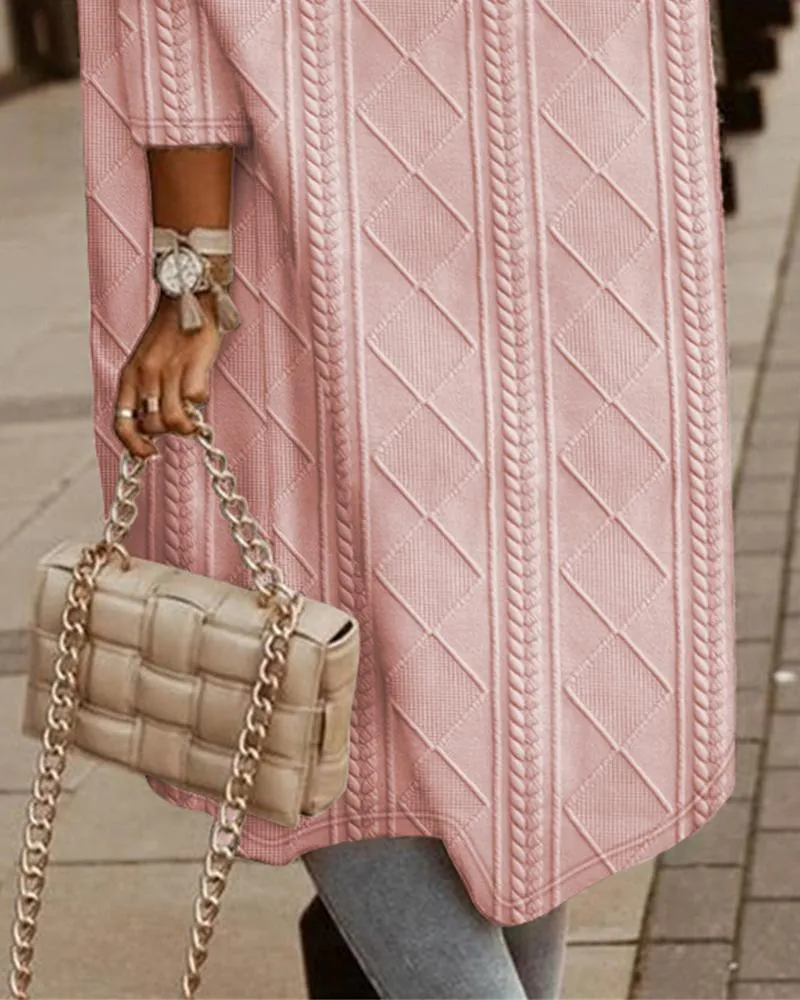 Cable Textured Hooded Longline Coat