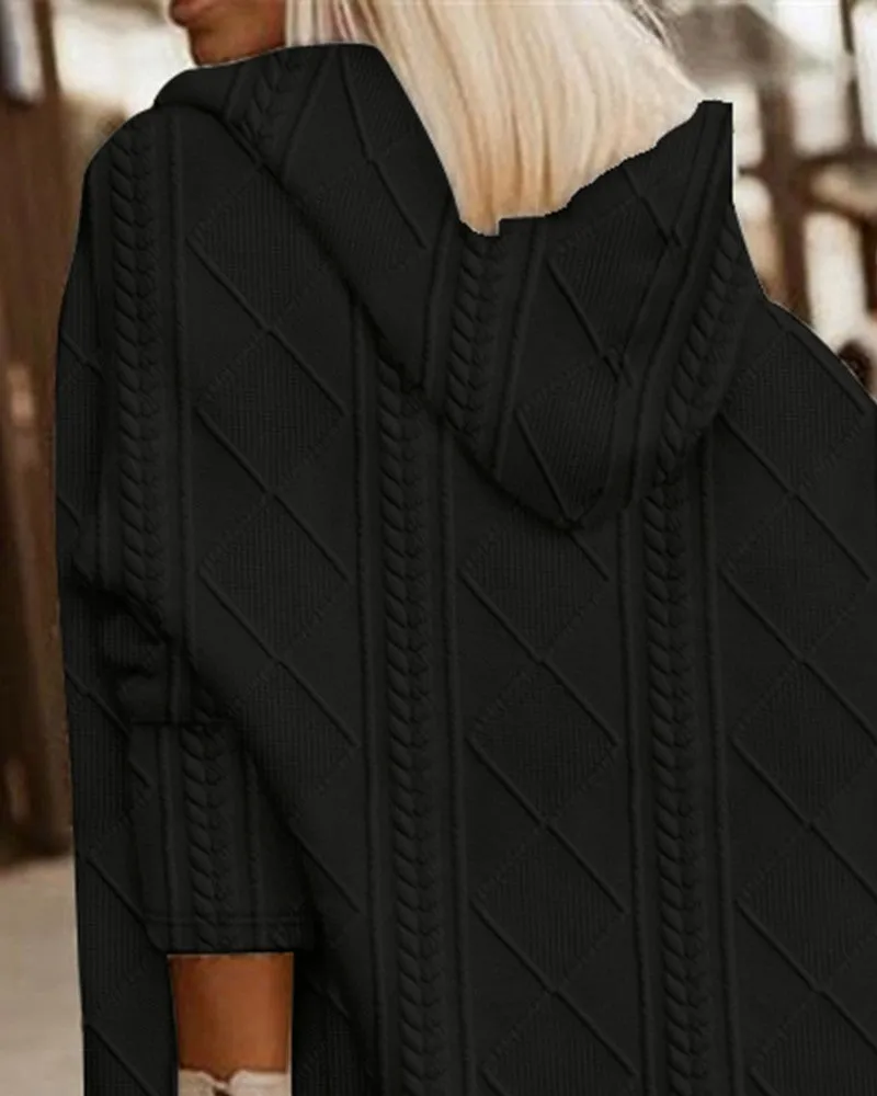 Cable Textured Hooded Longline Coat