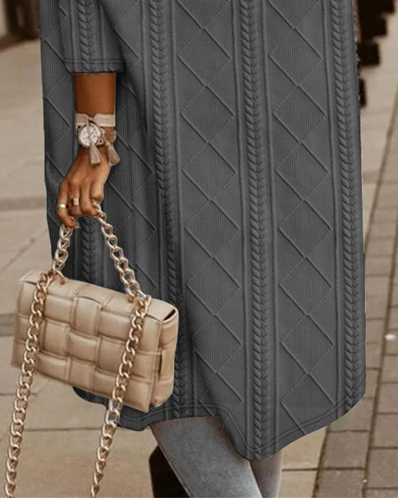 Cable Textured Hooded Longline Coat