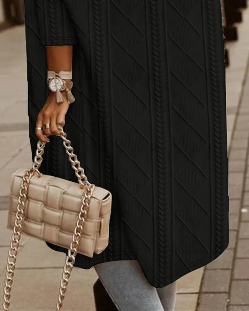 Cable Textured Hooded Longline Coat