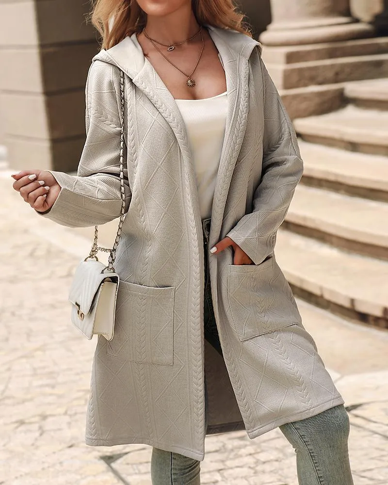 Cable Textured Hooded Longline Coat