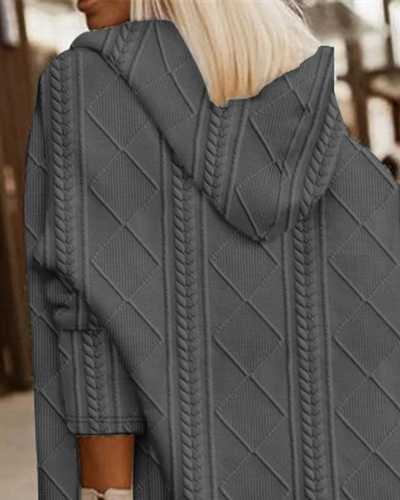 Cable Textured Hooded Longline Coat