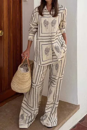 Cactus Black and White Print Two Piece Set
