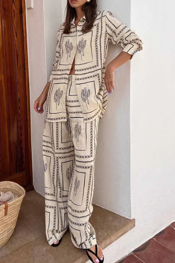 Cactus Black and White Print Two Piece Set