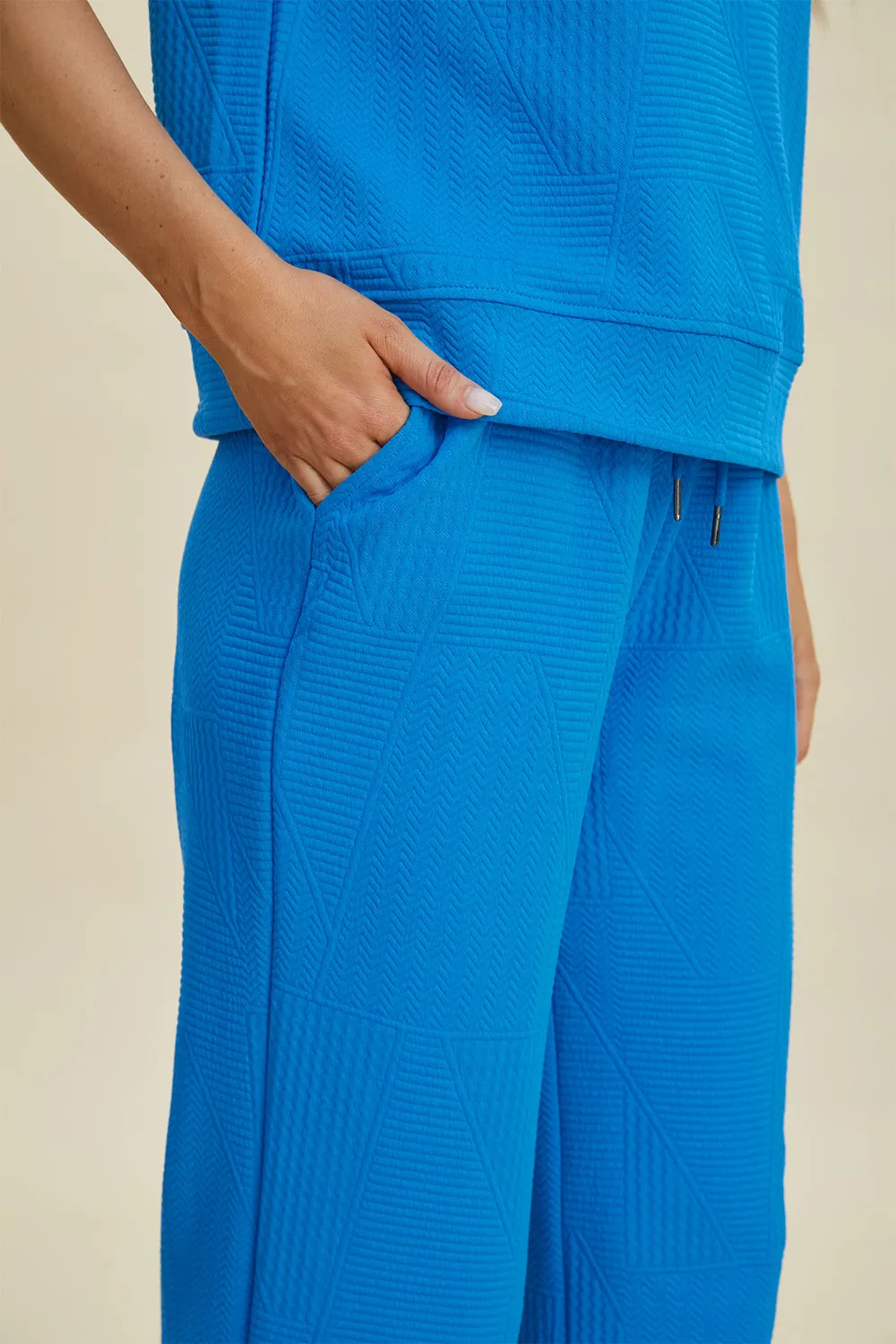 Caroline Full Size Texture Ruffle Short Sleeve Top and Wide Leg Pants Set