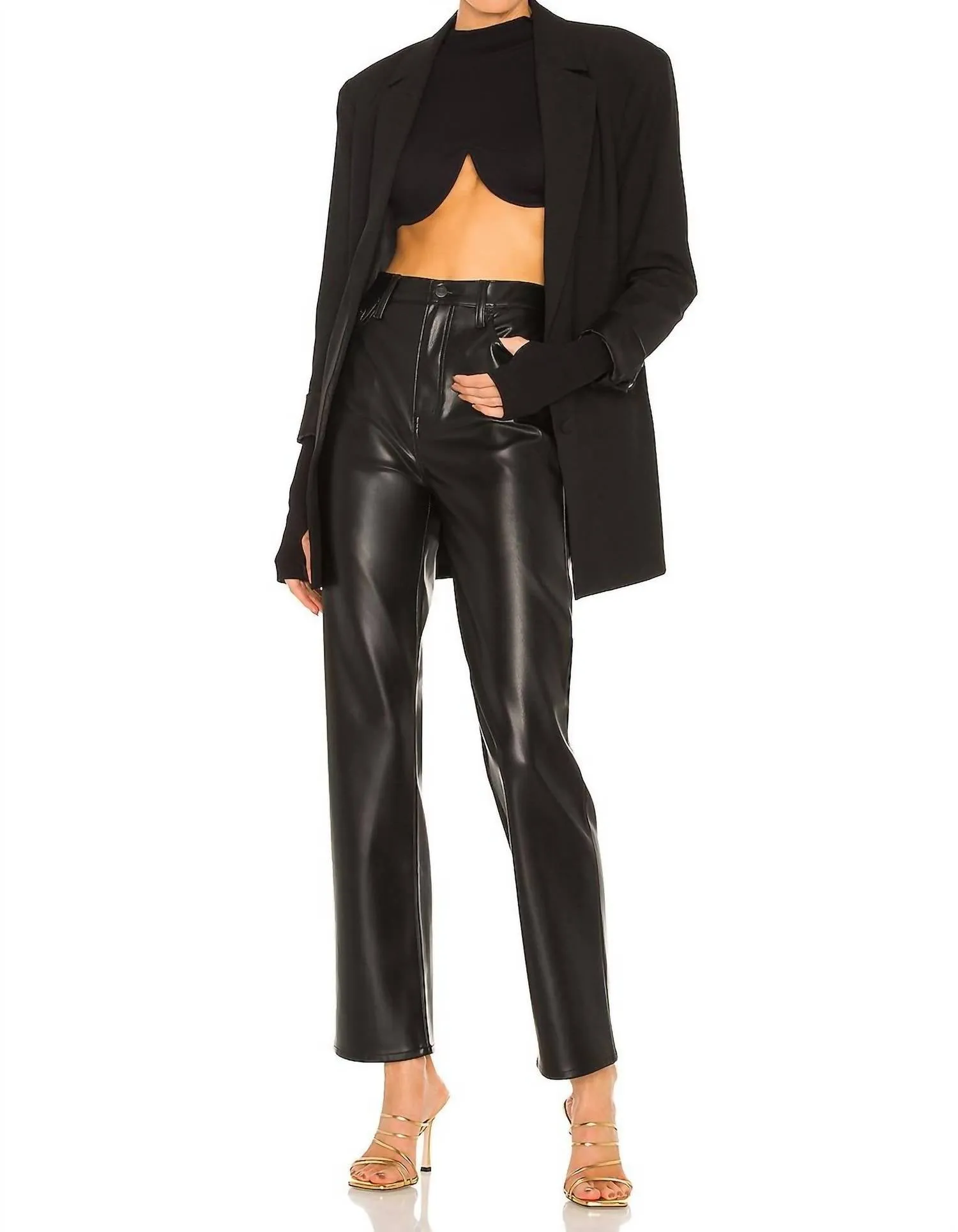 Cassie Super High Rise Straight Pants In Slate Black