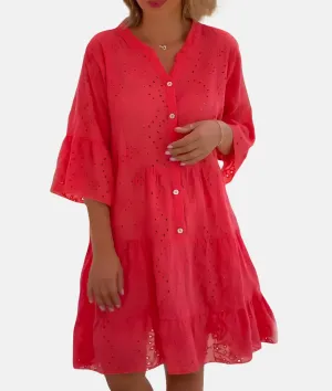 Charmantes Midikleid mit Lochstickerei und Trompetenärmeln